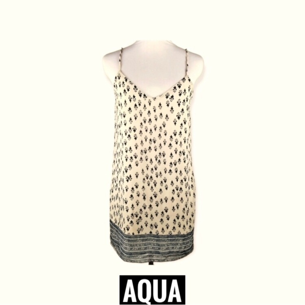Aqua lite cream & with blue floral design spaghetti strap shift mini dress XS